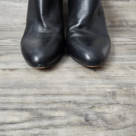 Vince Camuto Vayda Leather & Suede Buckle Black Bootie Heel Ankle Boot - Picture 7 of 13